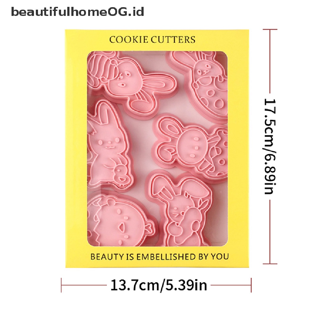 // Beautifulhomeog.id// 6Pcs Cetakan Biskuit Kelinci Paskah Plastik Bunny Egg Cookie Cutter Stamp Embosser **