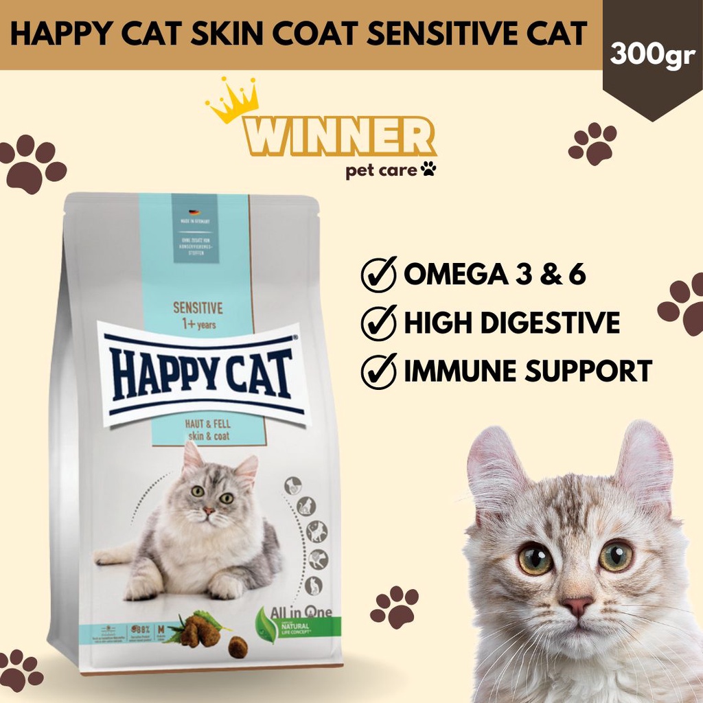 Happy Cat Skin Coat Sensitive Cat Food Freshpack 300gr