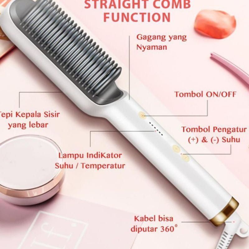 Bundara.id Ra-465 2in1 staright Catokan besar sisir pelurus rambut elektrik instan catok rambut simple