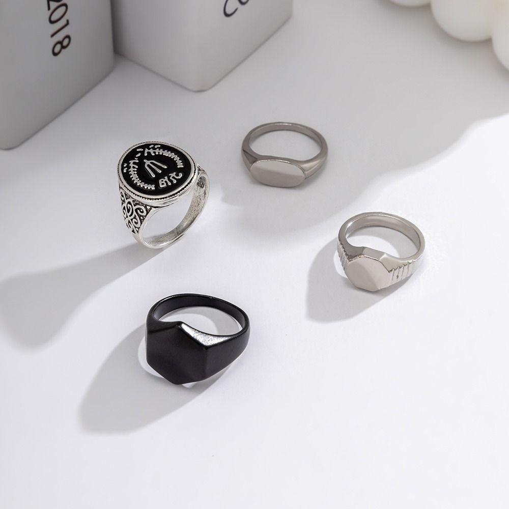 Mxbeauty Pria Set Cincin Geometris Kepribadian Huruf Hexagon Hadiah Ulang Tahun Niche Desain Baja Titanium Gaya Korea Ring