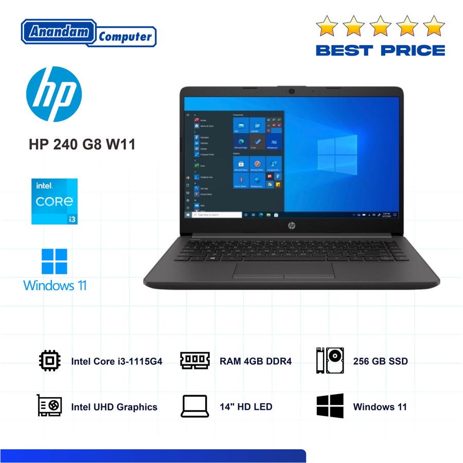 HP 240 G8 i3-1115G4 4GB 256GB UMA W11 HOME