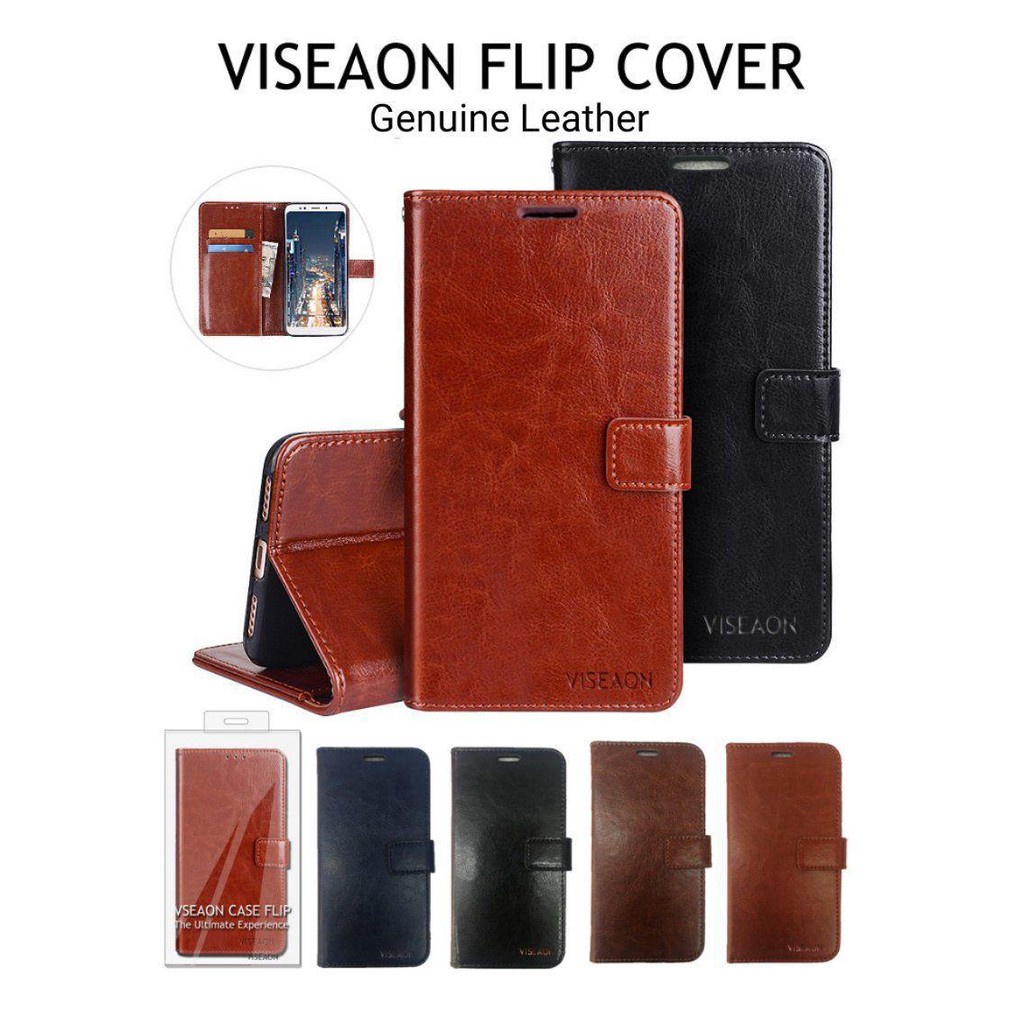 [ Oppo F1S / F1+ / F7 / F9 / F11 Pro ] Viseaon Genuine Leather Case Flip Stand Cover Casing Dompet Kulit