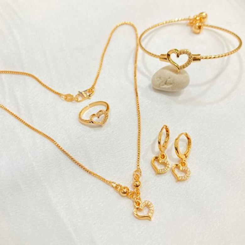 ASLI ✅COD Satu Set Perhiasan Anak Perempuan Lapis Emas 18K Asesoris Fashion Kalung Gelang Anting Cincin Permata .,.,.,..,