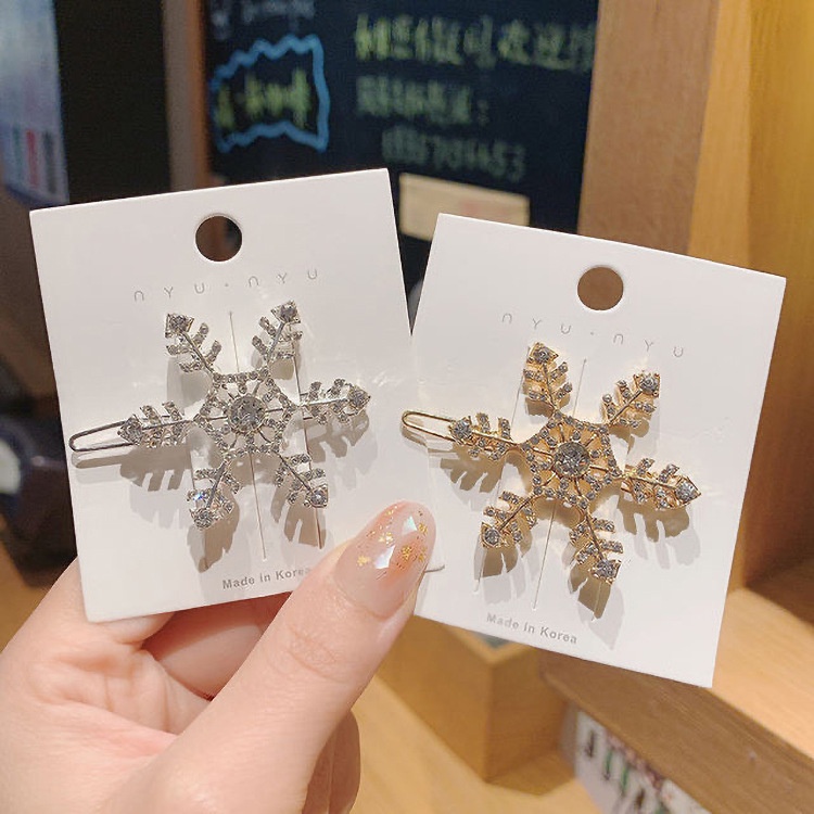 Jepit Rambut Bentuk Pita Motif Snowflake Aksen Berlian Imitasi Gaya Jepang Korea Untuk Perempuan