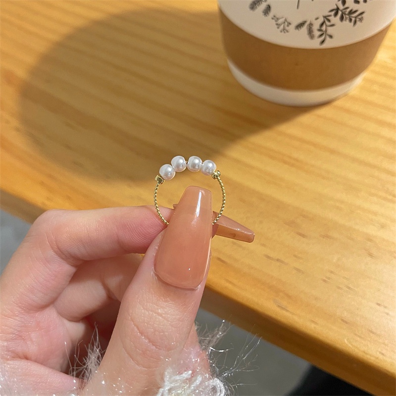 Cincin Polos Sederhana Cincin Mutiara Cincin Jari Telunjuk Mode Baru Cincin Gaya Keren