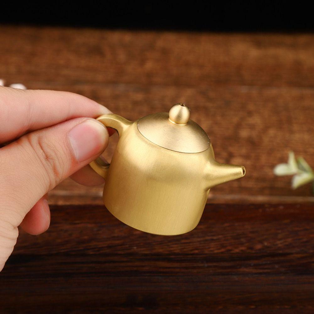 【 ELEGANT 】 Kuningan Teko Kecil Kreatif Sederhana Dekorasi Desktop Pajangan Perhiasan Pegangan Pot Kerajinan Tangan Logam