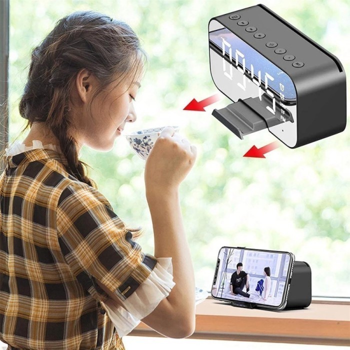 FMFIT ALARM CLOCK MIRROR kaca Bluetooth Speaker 5.0 with LED Display
