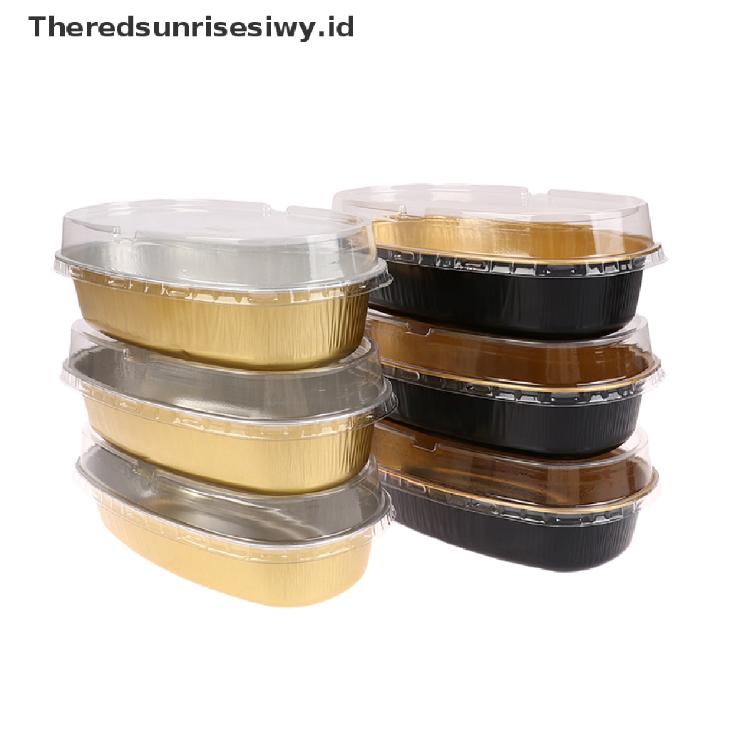 # New # 5pcs Kotak Kue Aluminium Foil Oval 350ML Dengan Tutup Plastik Cup Kemasan Kue~