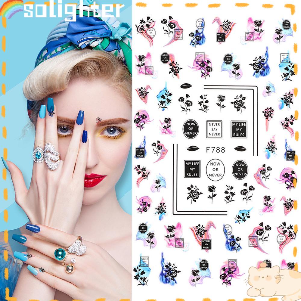 Solighter Stiker Kuku DIY Manicure Perekat Decals Desain Garis Jatuh Musim Gugur