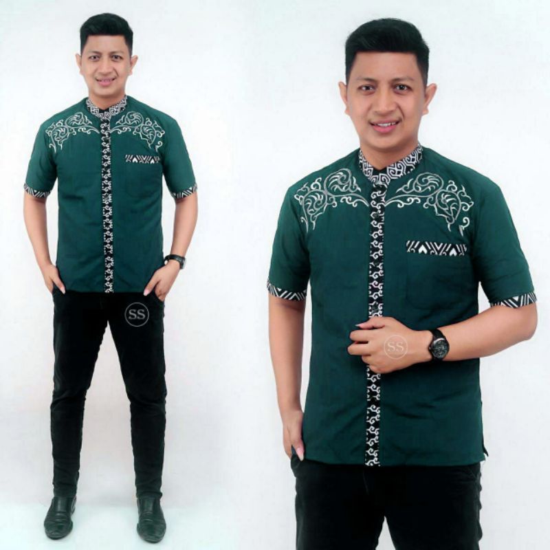 Baju Koko Pria Bordir Syubbanul Muslimin Koko Azzahir Koko Kurta Lengan Pendek