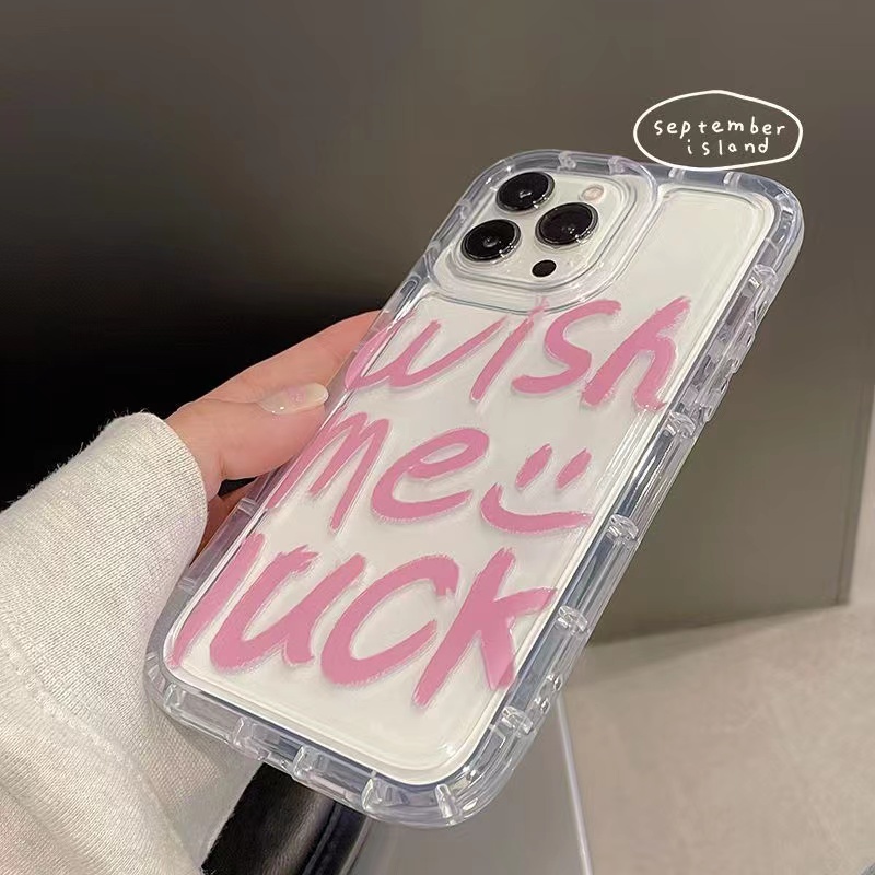 IPHONE Ins Pink Huruf Inggris Cocok Untuk Iphone14 14pro 14plus 13 13mini 13pro 13prm iPhone12 7Plus 8Plus Xr XS 13 12mini Pro Max TPU Empat Sudut Casing Ponsel Tahan Guncangan