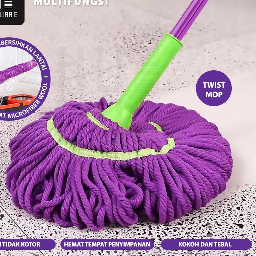 ➸ HUGO Alat Pel Lantai Putar Otomatis Twist Mop - Pel Lantai Praktis Peras Tarik Otomatis Ungu ☚