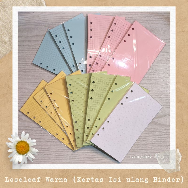 

50 Lembar Loose leaf A6 warna / refil binder / kertas binder