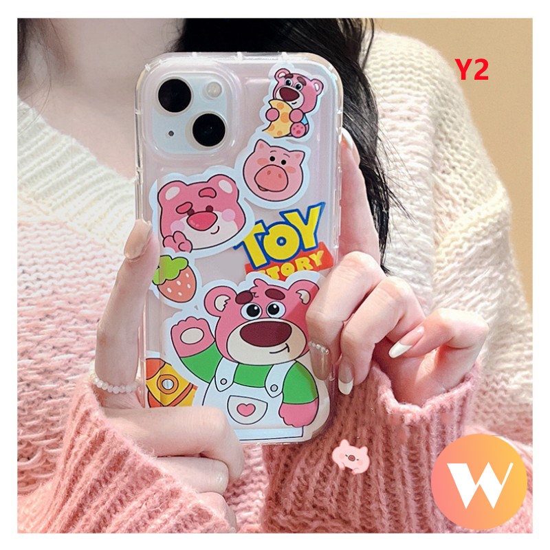 Kartun Lucu Buzz Lightyear Shockproof Airbag Case Kompatibel Untuk iPhone 7Plus XR 11 14 13 12 Pro MAX X XS MAX 6 6S 8P Plus SE 2020 Imut Strawberry Bear Toy Story Lembut TPU Cover