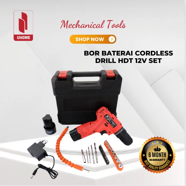 HDT CDD 405 1 BATERAI BOR CORDLESS DRILL SET 12V MESIN BOR TANGAN CAS - Uhome mechanical tools