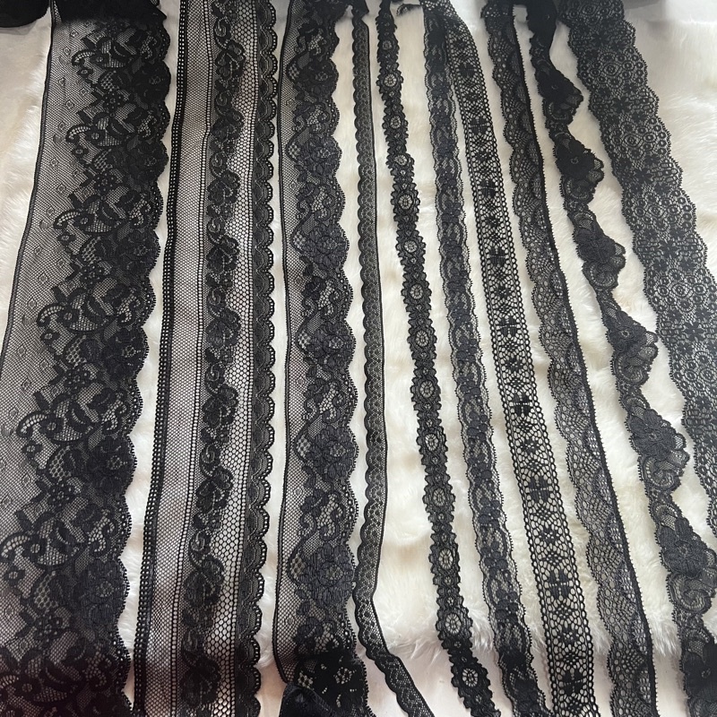 renda stretch /renda elastis hitam lebar1.5cm-10cm harga permeter 100cm