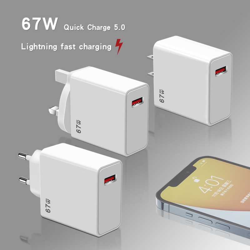 67w Super Fast Charging Super Flash Charging Charger Handphone 5V5A Kepala Pengisian Adaptor USB Eropa Dan Amerika