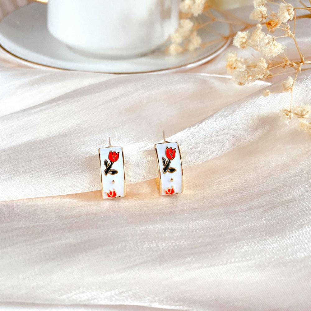 Timekey Jarum Perak Retro Sederhana Anting Bunga Tulip Mode Sederhana Anting Ringan Wanita Elegan Earing Ear Studs J7K3