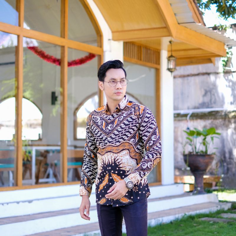 Batik Premium Pria Slimfit Lengan Panjang Batik Kertojoyo Terbaru free box eksklusif dan masker