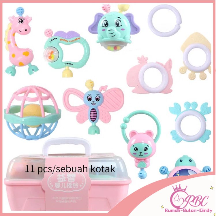 Barang ready -  Rattle kotak set 5pcs 11pcs  Rattle Teething Kit  Mainan Gigitan Bayi  mainan kerincingan dan gigitan bayi  Gigitan Bayi Teether mainan bayi