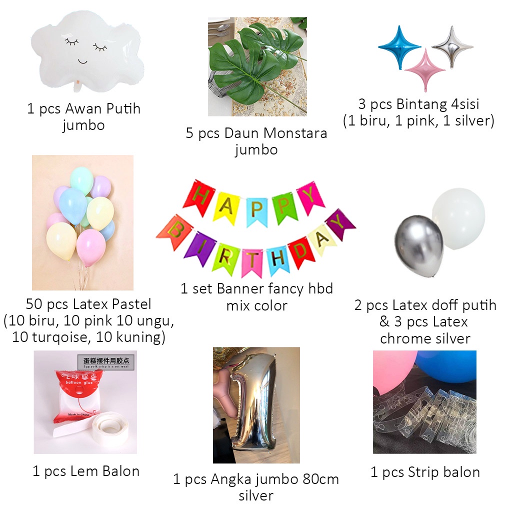 [PAKET] Balon Birthday Set PASTEL WARNA WARNI MACAROON Dekorasi Ultah