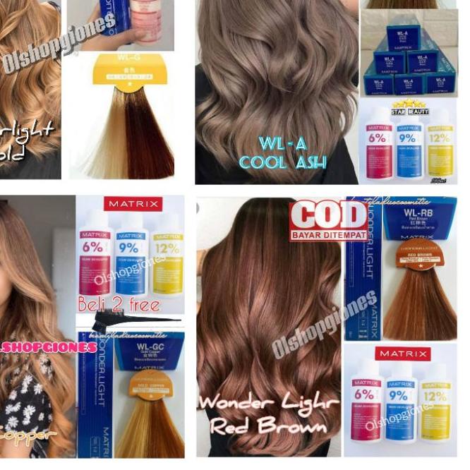 ➧ Matrix Wonderlight Cat Rambut + Oxydant ( campuran ) wonder light socolor gold copper , ash , red 
