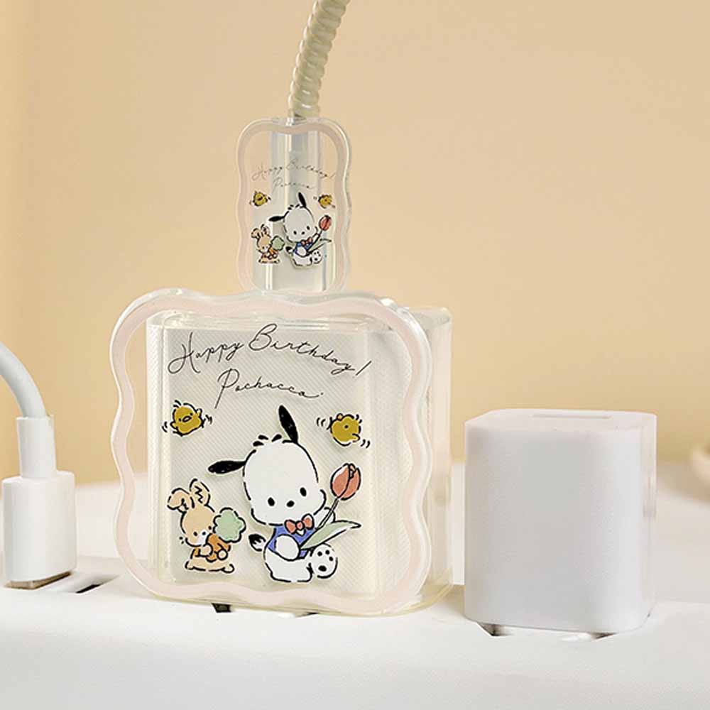 IPHONE Pochacco Lucu Casing Charger Tepi Gelombang Lembut Transparan Untuk Iphone18/20W Dengan 1.6m Kabel Laser Tali Perlindungan Kabel Data