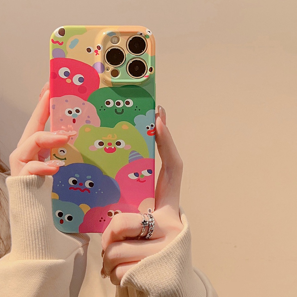 Korea Cute Little Monsters Kartun Hard Shell Case Untuk Iphone SE 2020 7 /8 Plus 14x XR XM 11 12 13 PRO MAX Casing Cover Pelindung AT0042