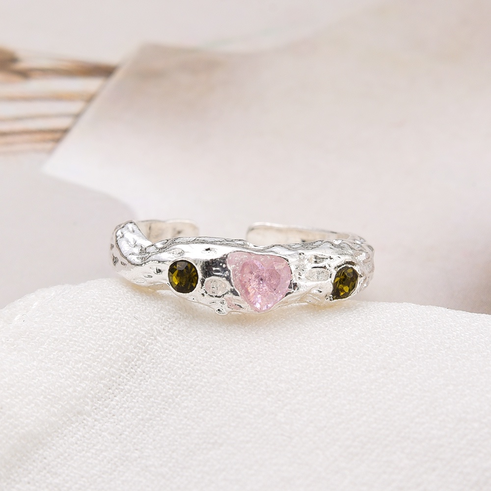 Y2k Vintage Irregular Silver Color Rings Adjustable Open Ring Korea Pink Heart Zircon Ring Minimalis Estetik Perhiasan Trendi