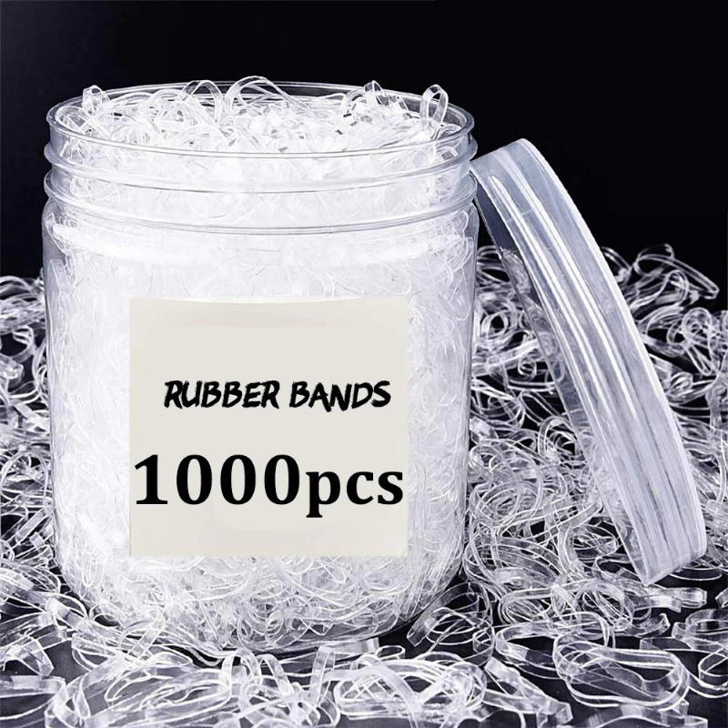 [Unggulan] Karet Gelang Rambut Mini Dengan Kotak/Tas Karet Rambut Elastis Wanita Perempuan Ikatan Ikat Ponytail Holder Ikat Rambut 1000pcs/pack Rambut Transparan Tali Elastis Rubber Band