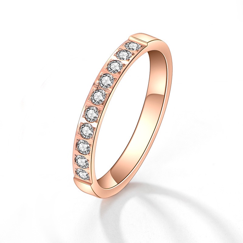 Cincin Berlian Bahan Titanium Steel 18K Rose Gold Anti Alergi