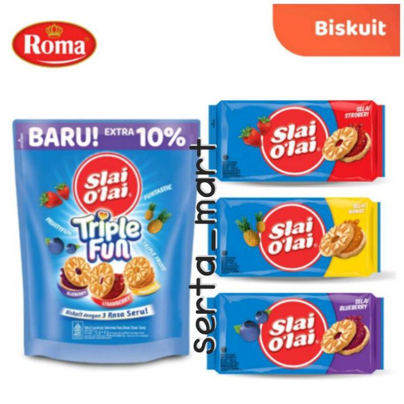 

Slai Olai Triple Fun Pouch - Biskuit Selai Strawberry / Blueberry / Nanas 128gr