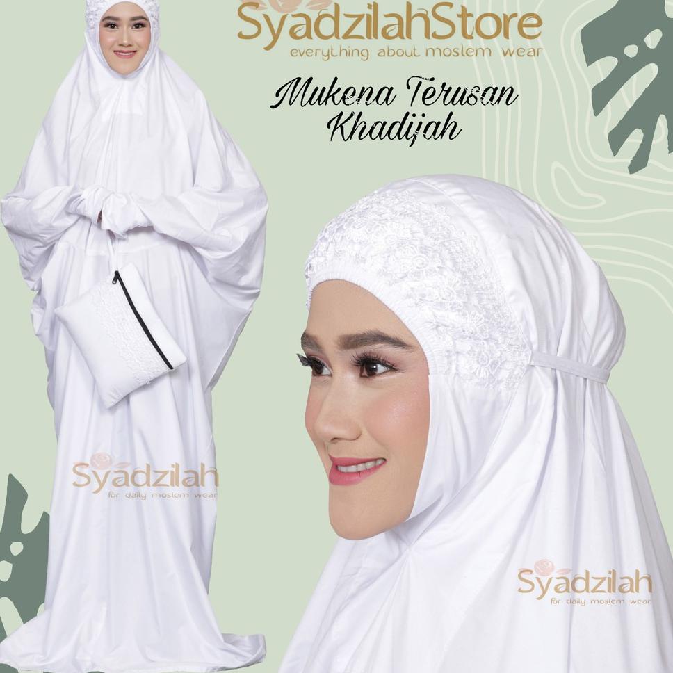 Paling Dicari SYADZILAH - Mukena Terusan Putih Polos Renda Khadijah Katun Mikro