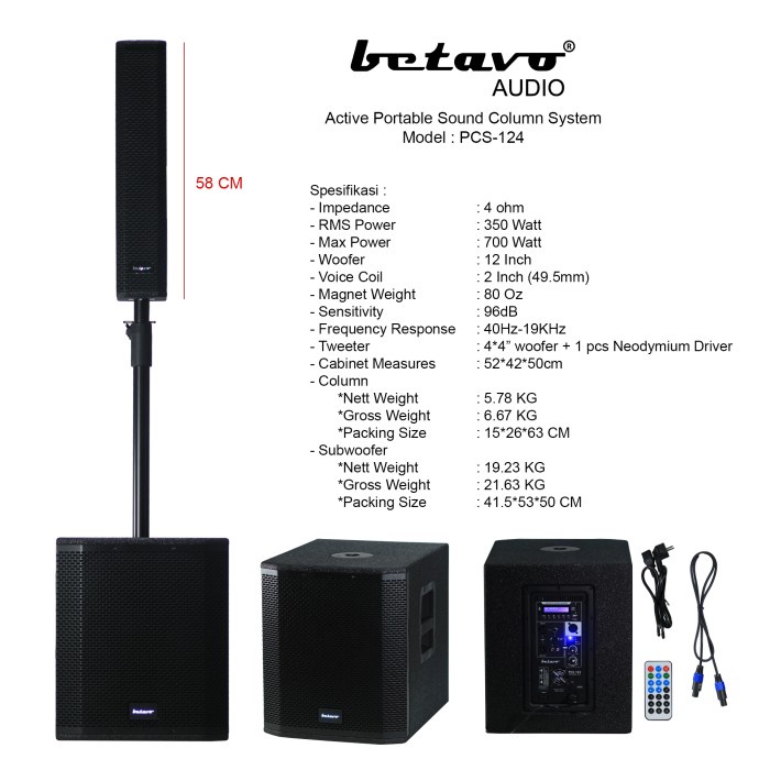 Active Portable Sound Column System Betavo PCS-124