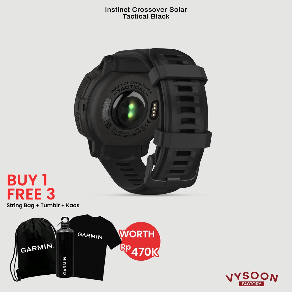 Garmin Instinct Crossover Solar Tactical Black - Garansi Resmi TAM
