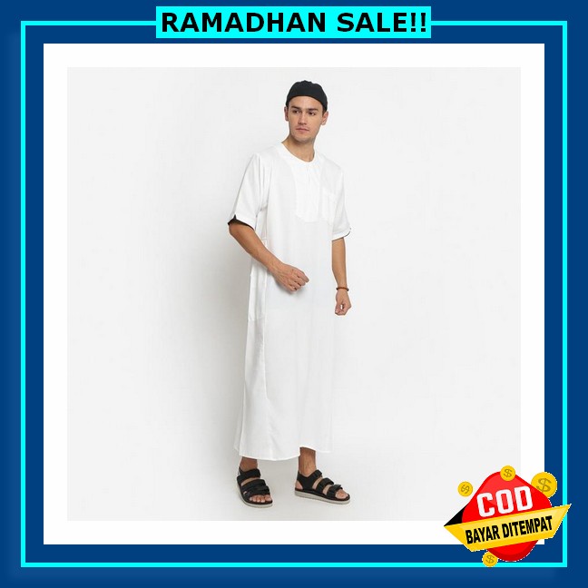 Gamis Pria Dewasa Terbaru 2023 Lengan Pendek Polos Premium Hitam Putih/Jubah Pria Oblong Al Haramain