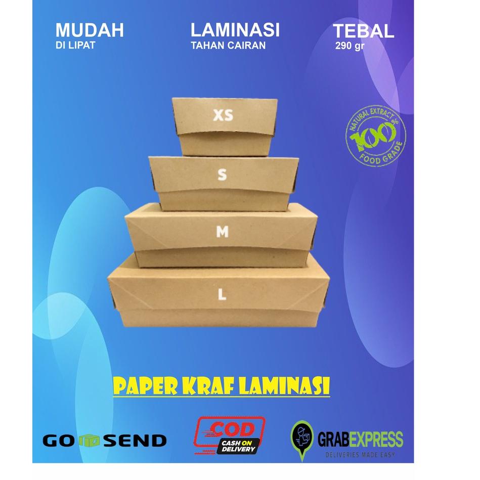 

Serba Untung Paper Lunch Box ( isi 40 pcs ) Lunch Box Paper Xs S M L Kotak Dus Kemasan Makanan Nasi Ayam Geprek Kraft laminasi isi 40 pcs