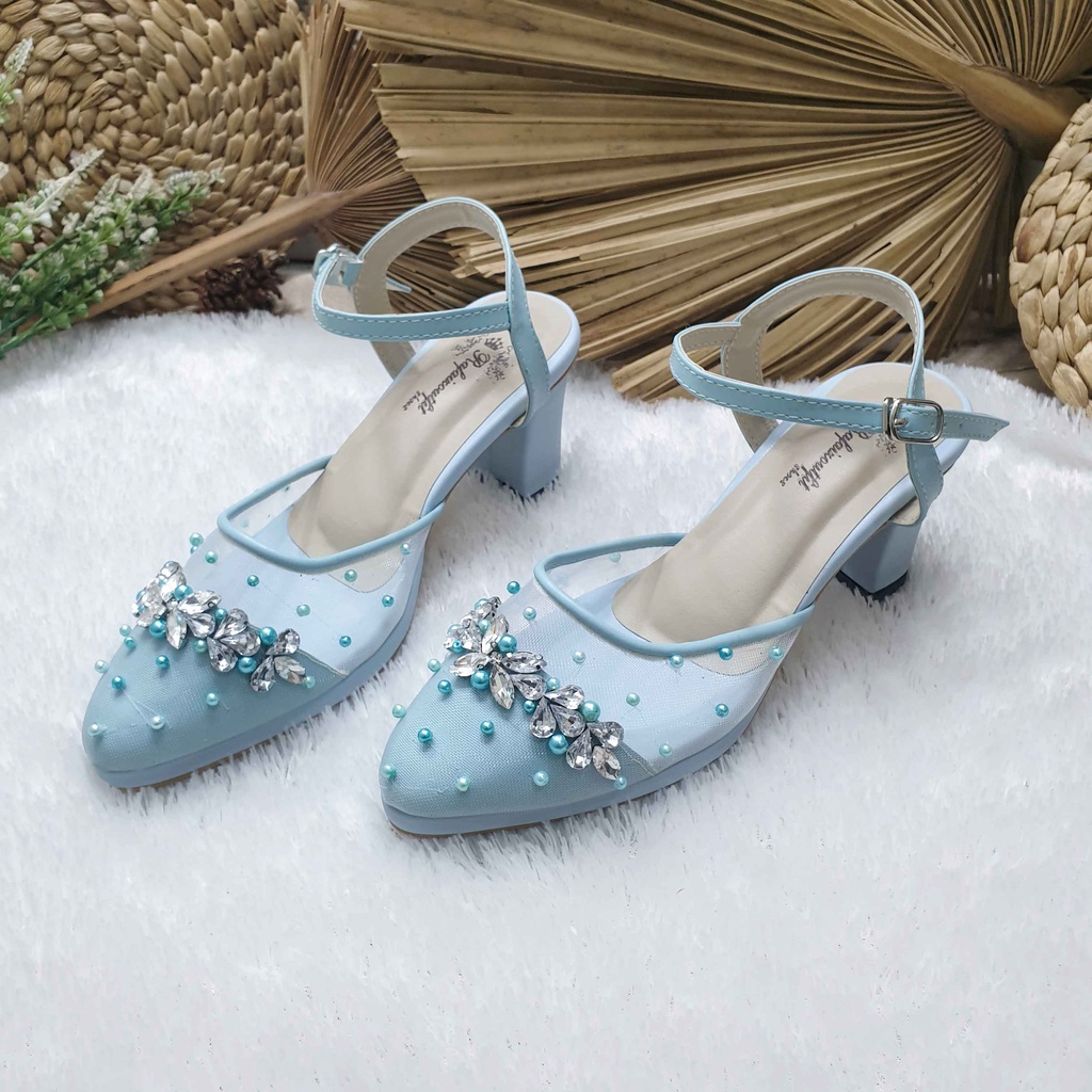 Sepatu wedding pesta cantik babyblue 7cm tahu