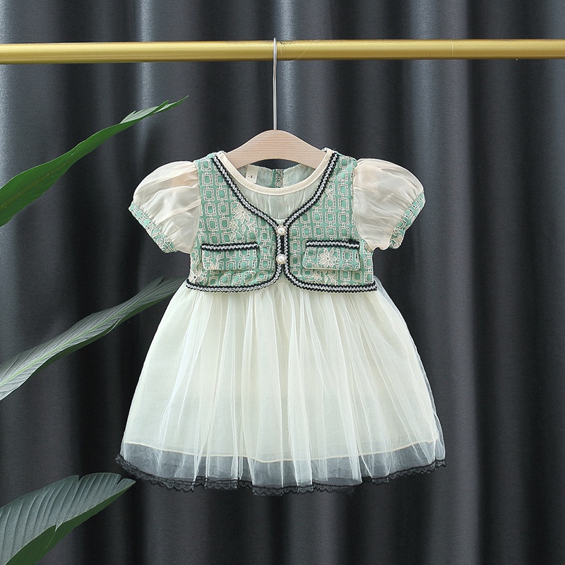 Dress Anak Perempuan Import Sage Green Hijau Tutu Gaun Pesta Tile