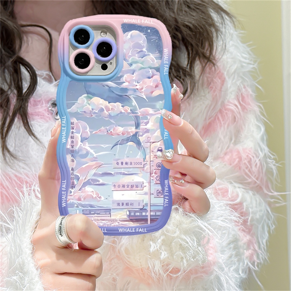 Case Lukisan Cat Minyak OPPO A17 A57 2022 A16 A15 A16K A54 A12 A5S A7 A94 A93 A3S A11k A53 A31 A52 A92 A37 F9 A1K A76 A36 A9 Motif Bunga Kelinci Paus Ilustrasi Wave Edge TPU Phone Cover