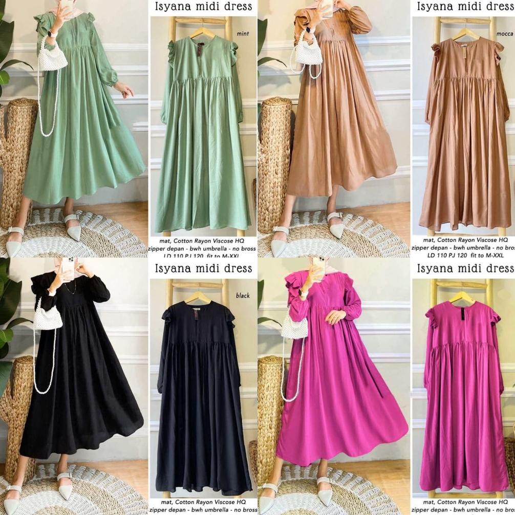 ISYANA MIDI DRESS - dress wanita / midi dress wanita / tunik basic / tunik polos / simple tunik / tu