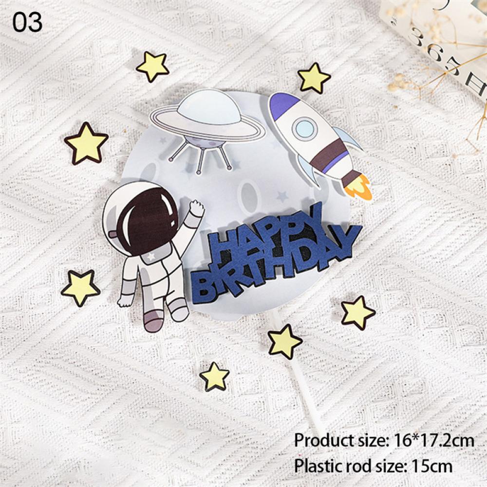 Timekey Astronot Dekorasi Kue Planet Topper Kue Spaceman Baking Ornamen Untuk Anak Laki-Laki Semesta Tema Luar Angkasa Perlengkapan Pesta Ulang Tahun H6L3