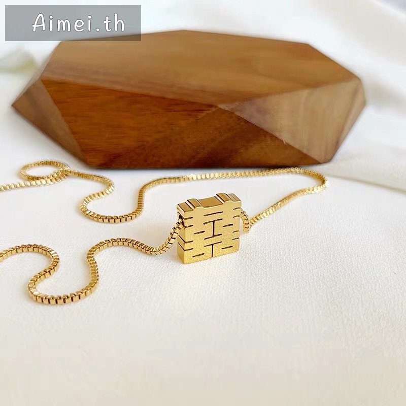 Kalung Rantai Klavikula Model Hollow | Kalung Liontin Kebahagiaan Ganda Warna Emas | Aksesoris Bahan Titanium Steel 18k Warna Rose Gold | Perhiasan Bahan Stainless Steel Untuk Hadiah