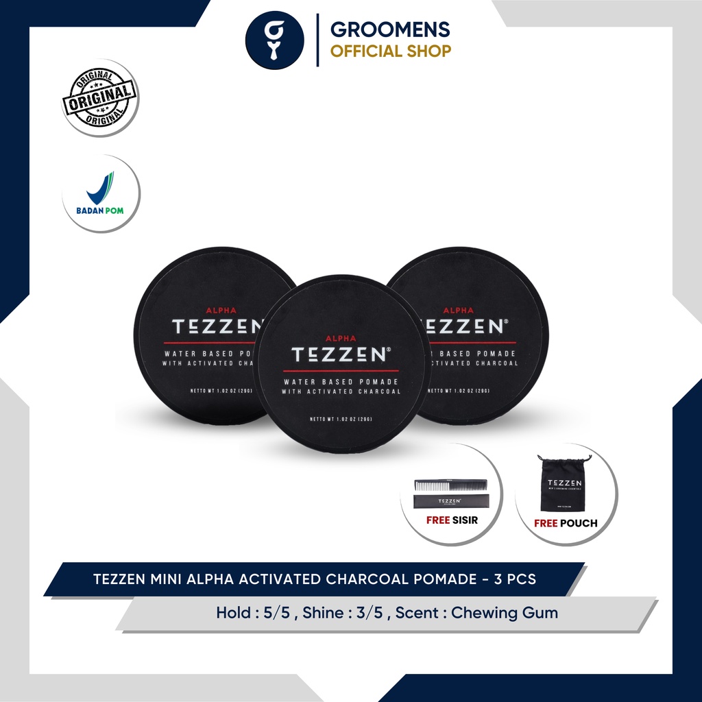 Tezzen Triple Mini Alpha Activated Charcoal Pomade - 3 pcs