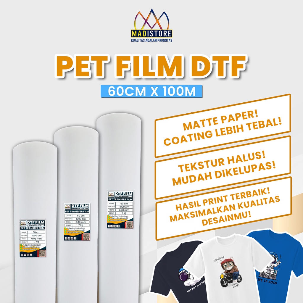

PET Film DTF 60cm x 100m / Kertas sablon kaos digital PREMIUM