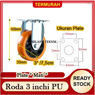 Roda 3 inch PU + Double Bearing Mati/caster/troli/Furniture/pcs