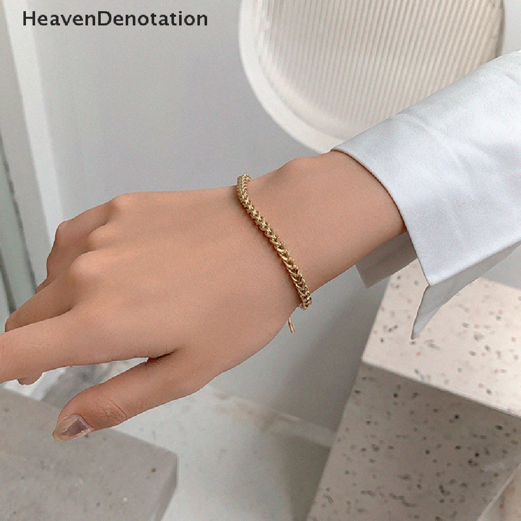 [HeavenDenotation] Fashion Gelang Rantai Kaitan Baja Titanium Trendi Warna Emas Logam Menenun Hip Hop Adjustable Bracelets Aksesoris Perhiasan HDV