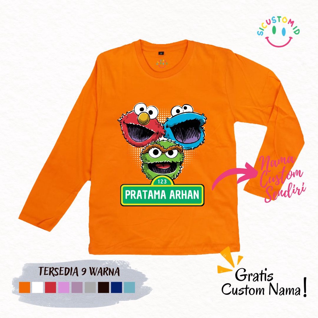 TERLARIS BAJU KAOS ANAK SESAME STREET | GRATIS CUSTOM NAMA COWOK/CEWEK TANGAN PANJANG KARTUN ANAK