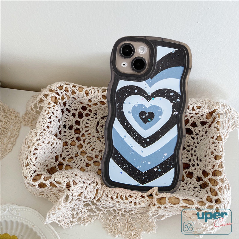 IPHONE Kompatibel Untuk Iphone11 7 Plus 14 13 12 Pro Max XR 6 6s 8 14Plus X XS Max SE 2020 Bling Bintang Lembut TPU Silicon Wavy Edge Pattern Cover Gradient Love Heart Phone Case