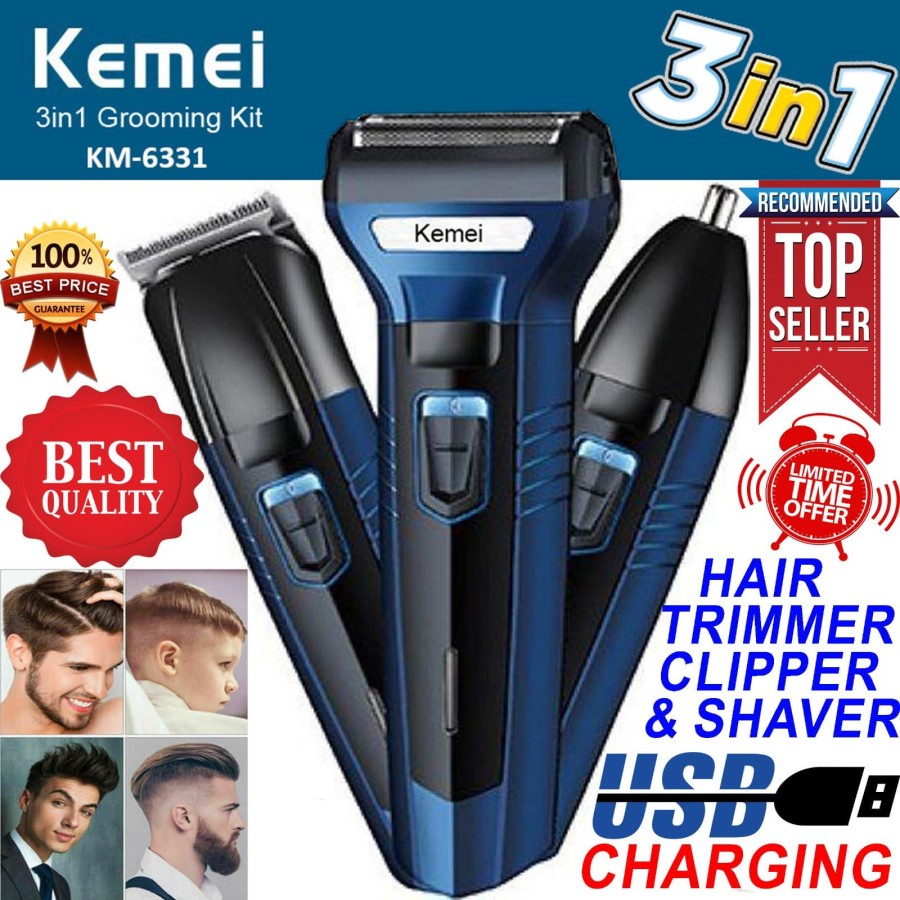 Kemei KM-6331 Grooming Kit 3 in 1 Shaver Trimmer For Men